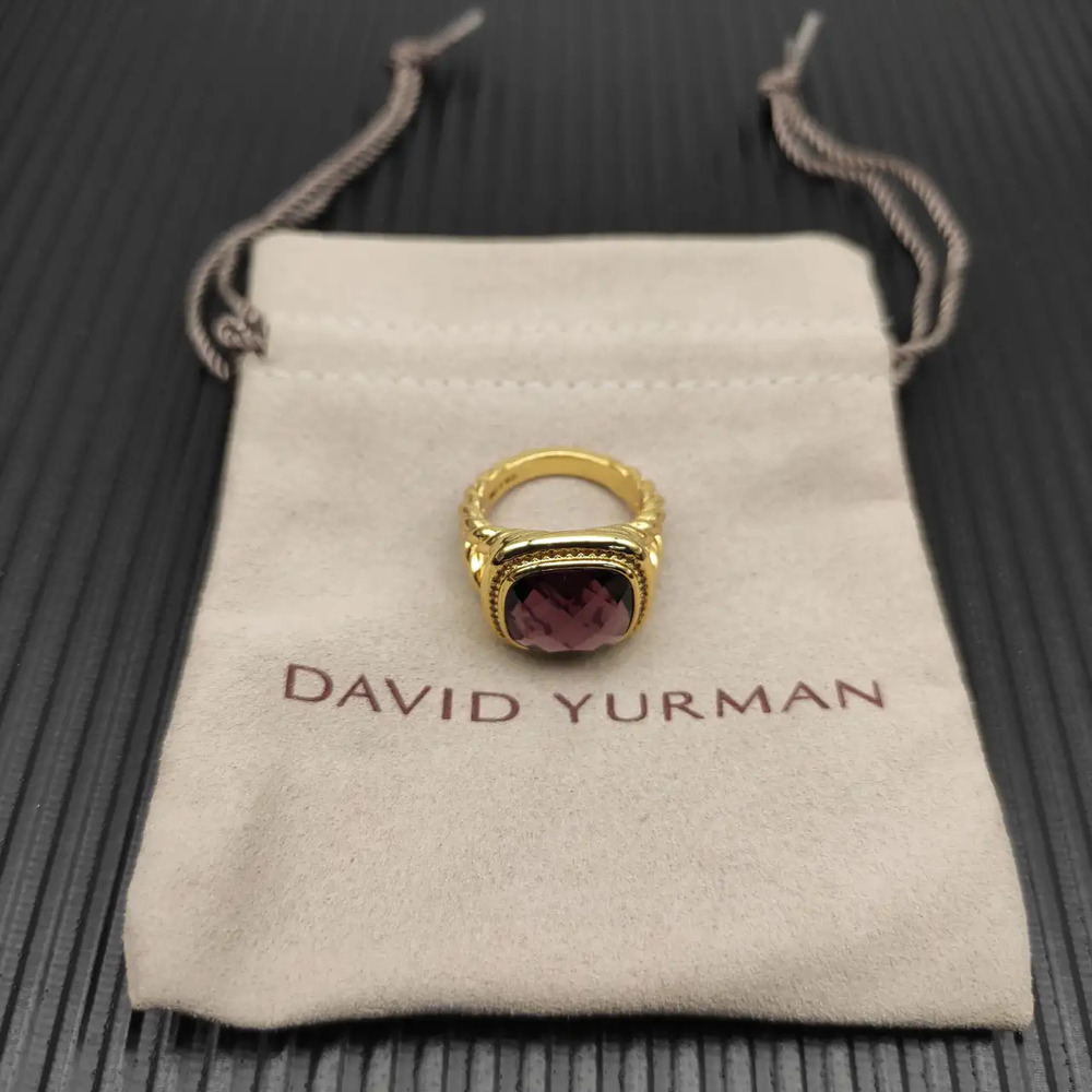 David Yurman Gold Square Diamond and Purple Diamond Ring